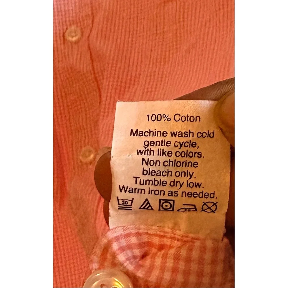 J.Crew‎ Men's Slim Fit Gingham Button Down Shirt XL Coral Pink Long Sleeve - Picture 5 of 7